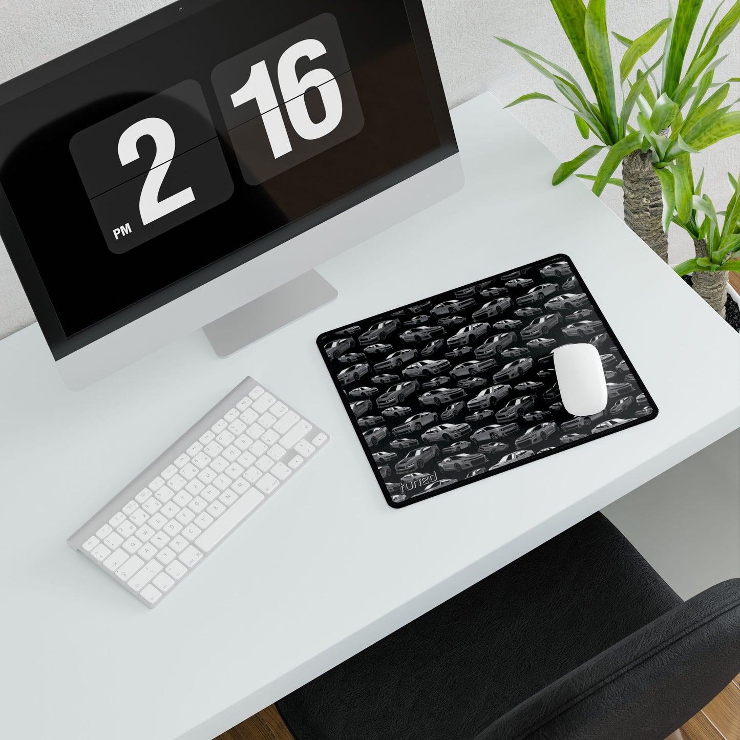 Muscle Car Black and White Desk Mat