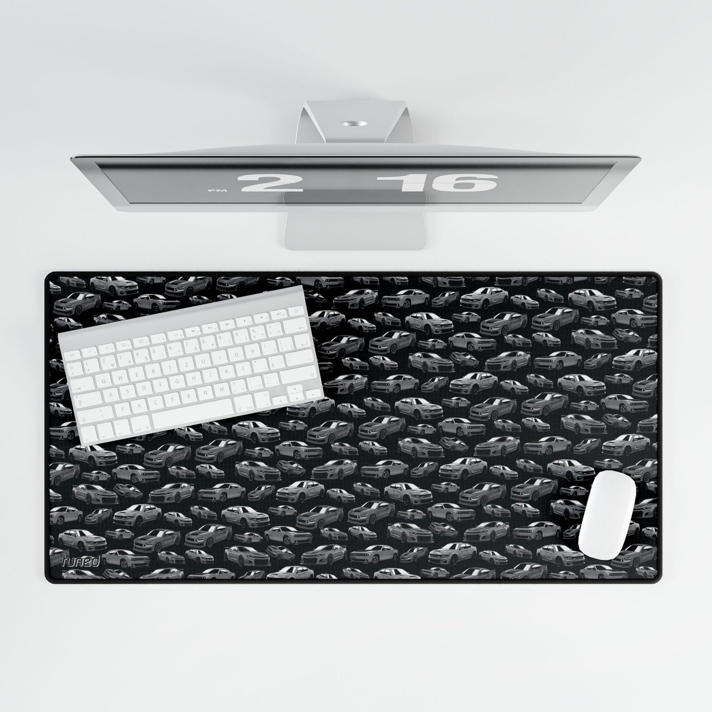 Muscle Car Black and White Desk Mat